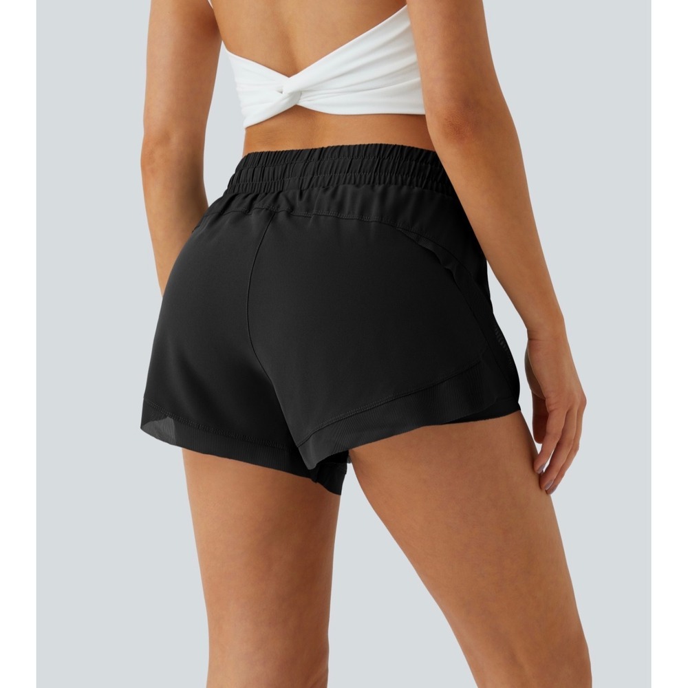 Halara Black Mid Rise Drawstring Contrast Mesh 2-in-1 Flowy Running Shorts 3in S - Picture 4 of 11